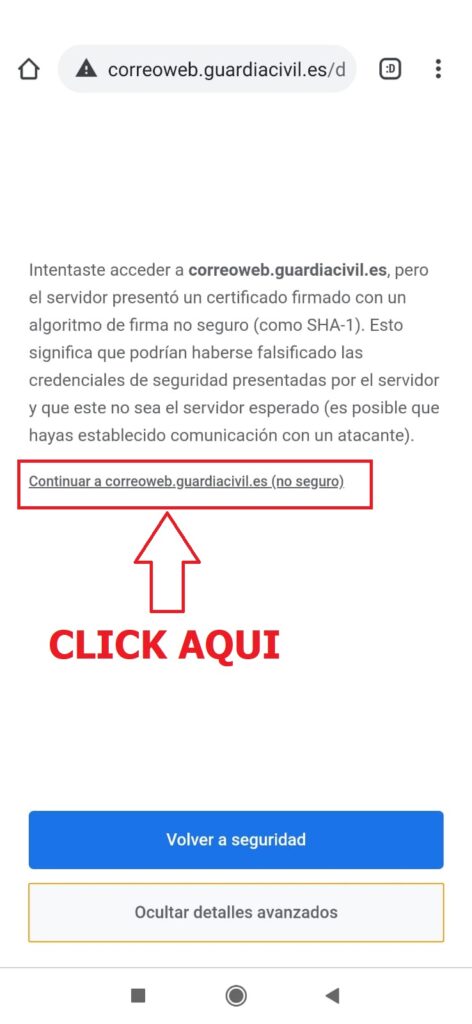 Acceso al correoweb de Guardia Civil desde movil